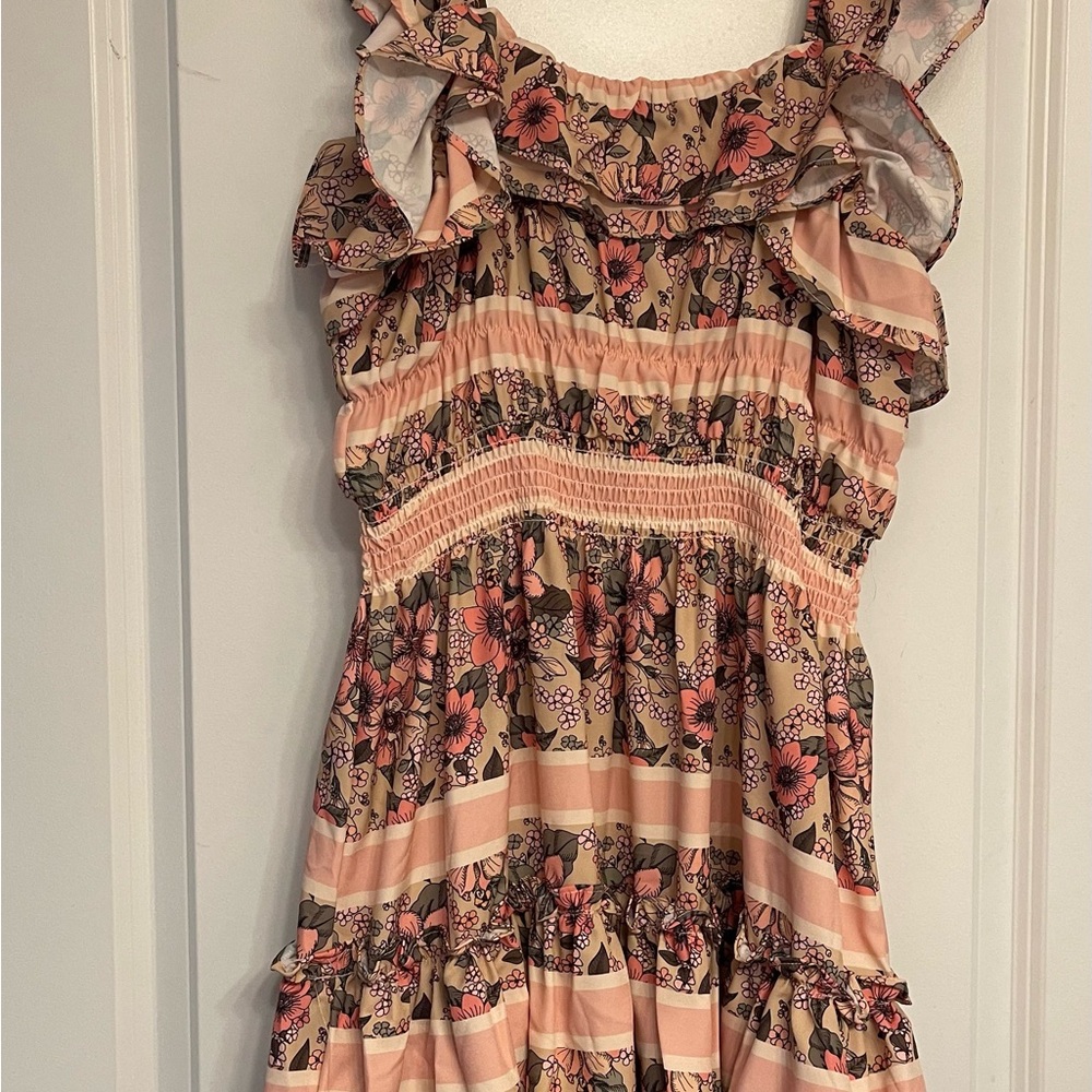 SHEIN Floral Ruffle Mini Dress - Pink and Tan